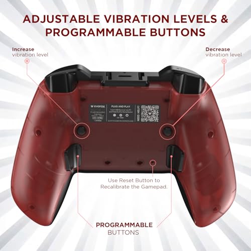EvoFox Elite X Wireless Gaming Controller for PC with 2 Programmable Macro Back Buttons, Adjustable Dual Vibration Motors,Turbo Mode,Analog Triggers, High Precision joysticks,Low Latency Plug and Play,Free USB Extender,Translucent Shell Gamepad for pc (Red) - Image 4