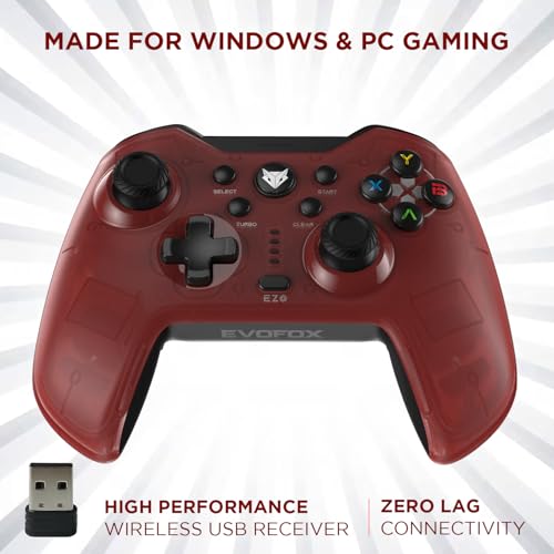 EvoFox Elite X Wireless Gaming Controller for PC with 2 Programmable Macro Back Buttons, Adjustable Dual Vibration Motors,Turbo Mode,Analog Triggers, High Precision joysticks,Low Latency Plug and Play,Free USB Extender,Translucent Shell Gamepad for pc (Red) - Image 2