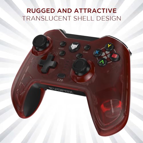EvoFox Elite X Wireless Gaming Controller for PC with 2 Programmable Macro Back Buttons, Adjustable Dual Vibration Motors,Turbo Mode,Analog Triggers, High Precision joysticks,Low Latency Plug and Play,Free USB Extender,Translucent Shell Gamepad for pc (Red) - Image 5