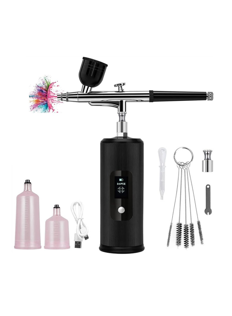 Loquat Portable Airbrush with Compressor Rechargeable USB Airbrush Kit Handheld Cordless Air Brush Pen with LCD Screen Black  - Image 1