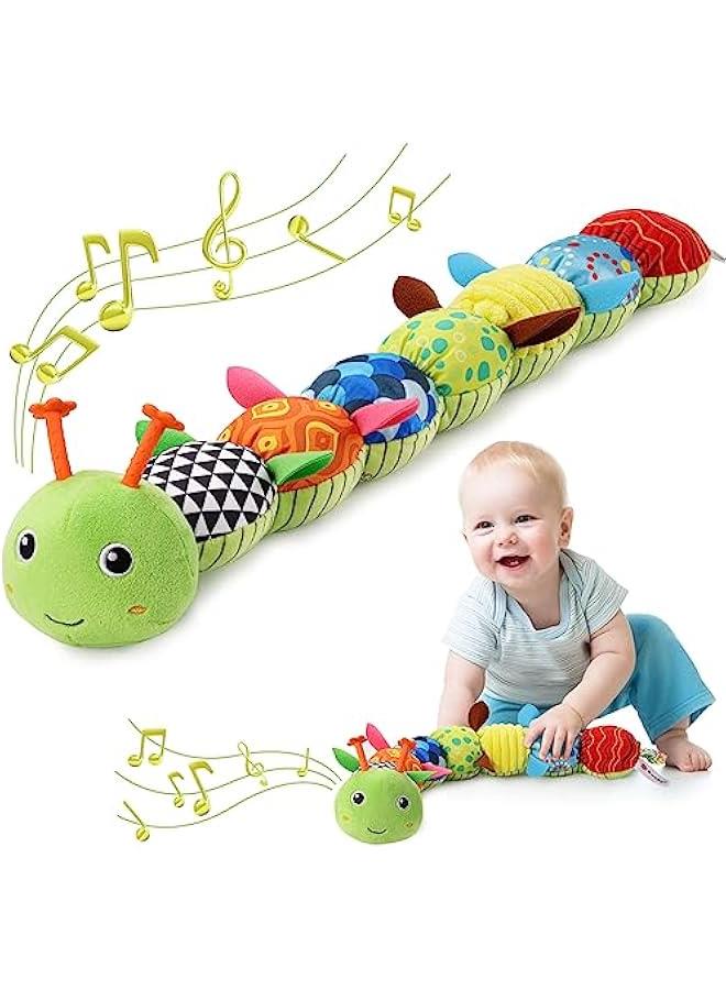 Baby Toys 0 to 12 Months, Musical Stuffed Animal Activity Soft Toys with Multi-Sensory Crinkle, Rattle and Textures, Infant Tummy Time Toys for Newborn Boys Girls, Caterpillar, Green - Image 1