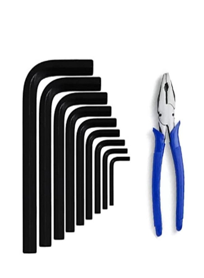 Red Champion 9-Pcs Allen Key Set (L-Shape Hex Spanners) with 8.5 Inch Combination Plier | Heavy-Duty Repair Tool Kit for Bike, Cycle, Guitar & Home Use - Image 1