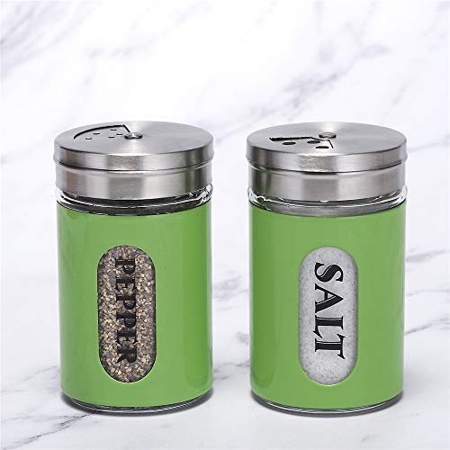 STJKBDFC Salt and Pepper Shakers Stainless Steel and Glass Set with Adjustable Pour Holes (Green) - Image 2