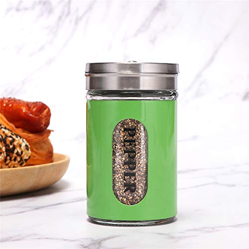 STJKBDFC Salt and Pepper Shakers Stainless Steel and Glass Set with Adjustable Pour Holes (Green) - Image 5