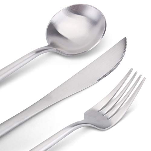 Bysta Matte Silverware Set, Bysta 20-Piece Stainless Steel Flatware Set Cutlery Set Service For 4, Satin Finish, Dishwasher Safe, Nice Gift Box - Image 3