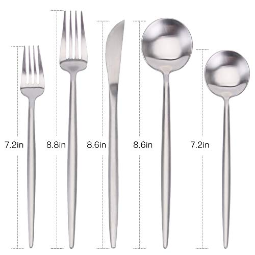 Bysta Matte Silverware Set, Bysta 20-Piece Stainless Steel Flatware Set Cutlery Set Service For 4, Satin Finish, Dishwasher Safe, Nice Gift Box - Image 2