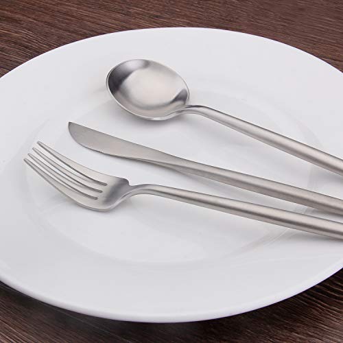 Bysta Matte Silverware Set, Bysta 20-Piece Stainless Steel Flatware Set Cutlery Set Service For 4, Satin Finish, Dishwasher Safe, Nice Gift Box - Image 5