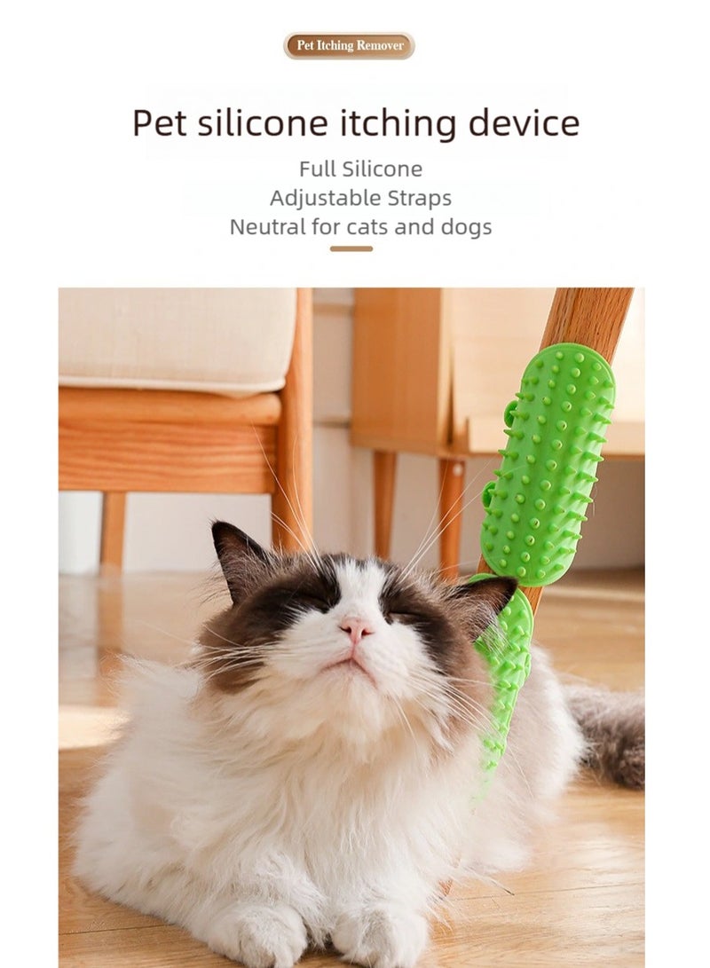 مجموعة مكونة من 4 قطع من فرشاة العناية بالحيوانات الأليفة ذاتية التنظيف وأداة الخدش للقطط والكلاب، وحزام سيليكون قابل للتعديل لأرجل الأثاث، وإزالة الشعر المتساقط بلطف - Image 4