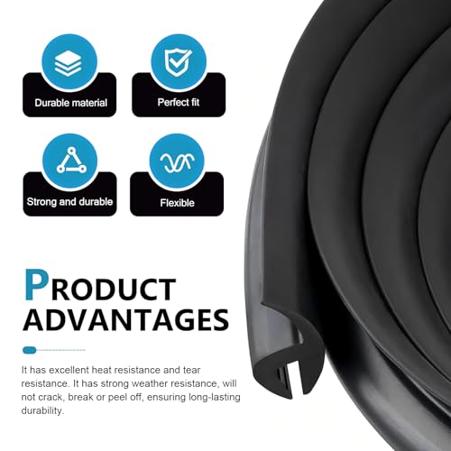 Foelony 5.6Ft Windshield Cowl Rubber Seal Strip, H-Shape Self-Adhesive Weatherstrip, Cuttable Waterproof Car Window Sunroof Seal Trim, Universal for Most Cars Trucks SUVs (Black) - Image 3