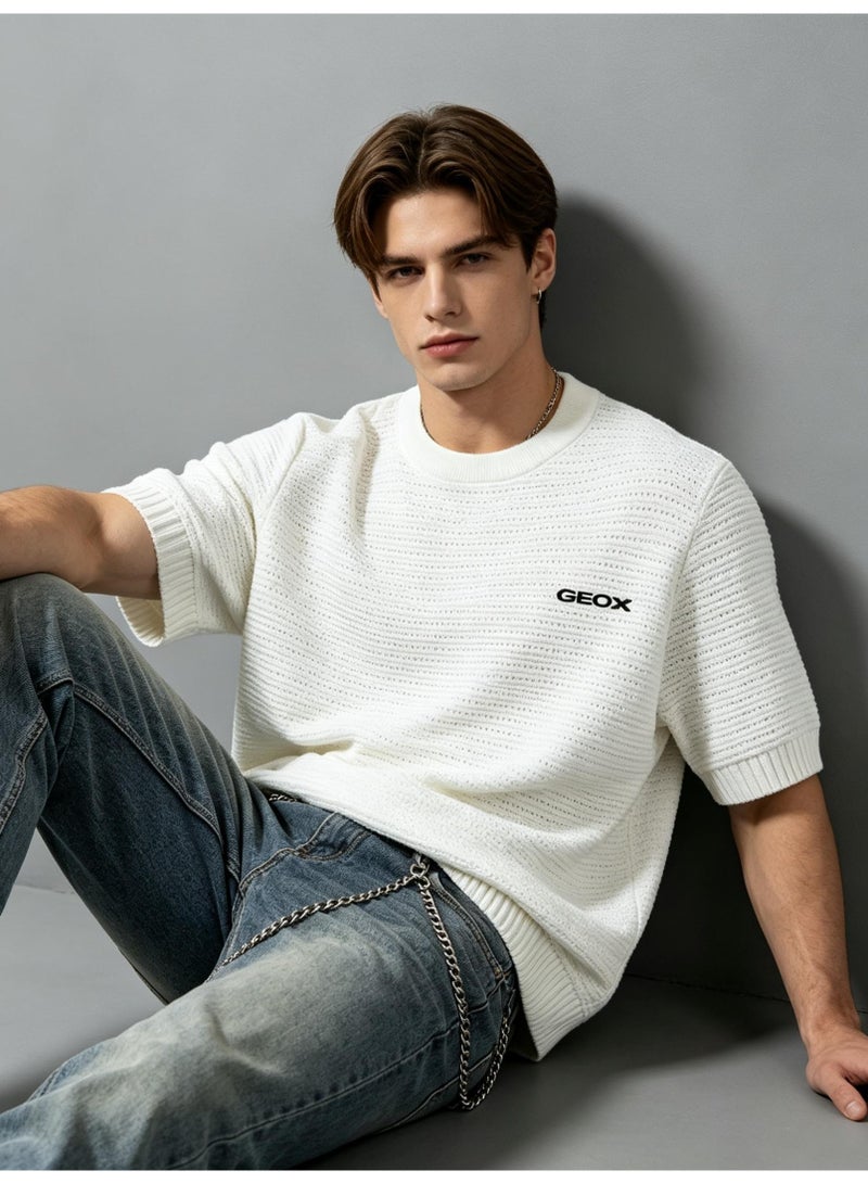 GEOX Unisex Crew Neck Short Sleeve Top Casual Everyday Street Style Basic Outfit For Men And Women Off‑White - Image 1