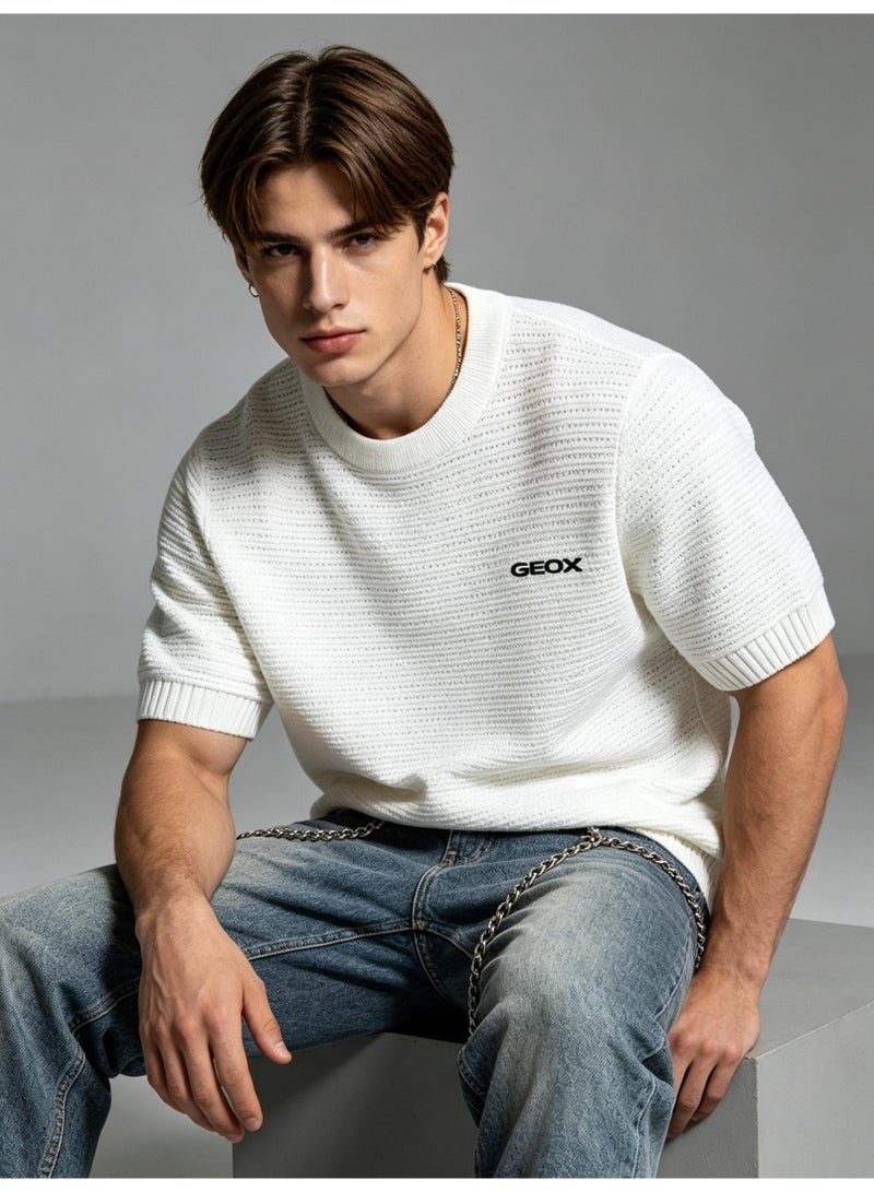 GEOX Unisex Crew Neck Short Sleeve Top Casual Everyday Street Style Basic Outfit For Men And Women Off‑White - Image 5