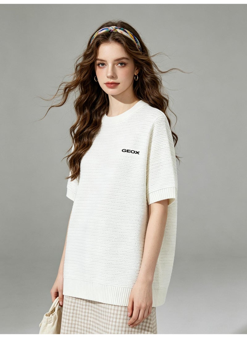 GEOX Unisex Crew Neck Short Sleeve Top Casual Everyday Street Style Basic Outfit For Men And Women Off‑White - Image 2