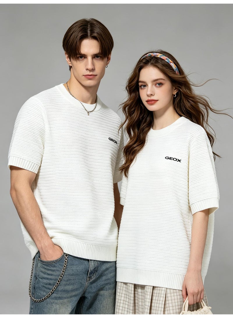 GEOX Unisex Crew Neck Short Sleeve Top Casual Everyday Street Style Basic Outfit For Men And Women Off‑White - Image 3
