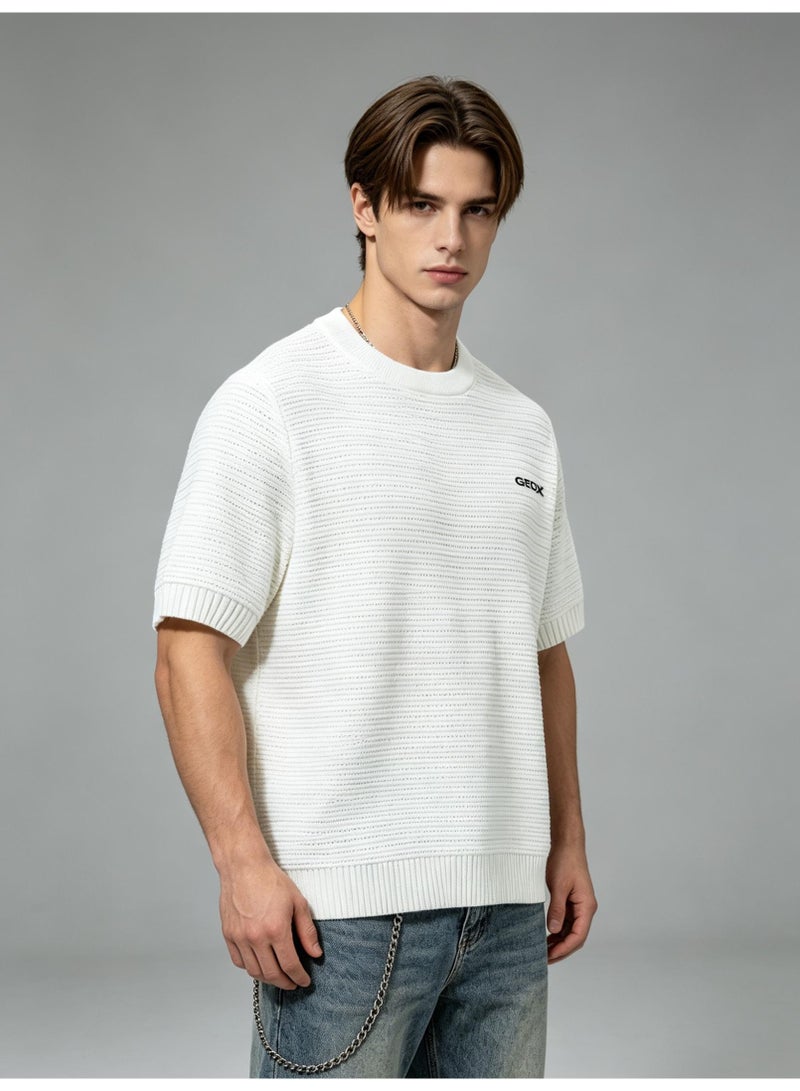 GEOX Unisex Crew Neck Short Sleeve Top Casual Everyday Street Style Basic Outfit For Men And Women Off‑White - Image 4