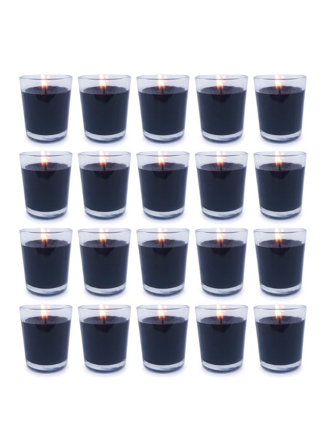 LAMAY Set of 20 Black Votive Candles for Halloween Pumpkin, Clear Glass Filled Unscented Soy Wax Candle for Dinner Parties, Home Decorations and DIY - Image 1