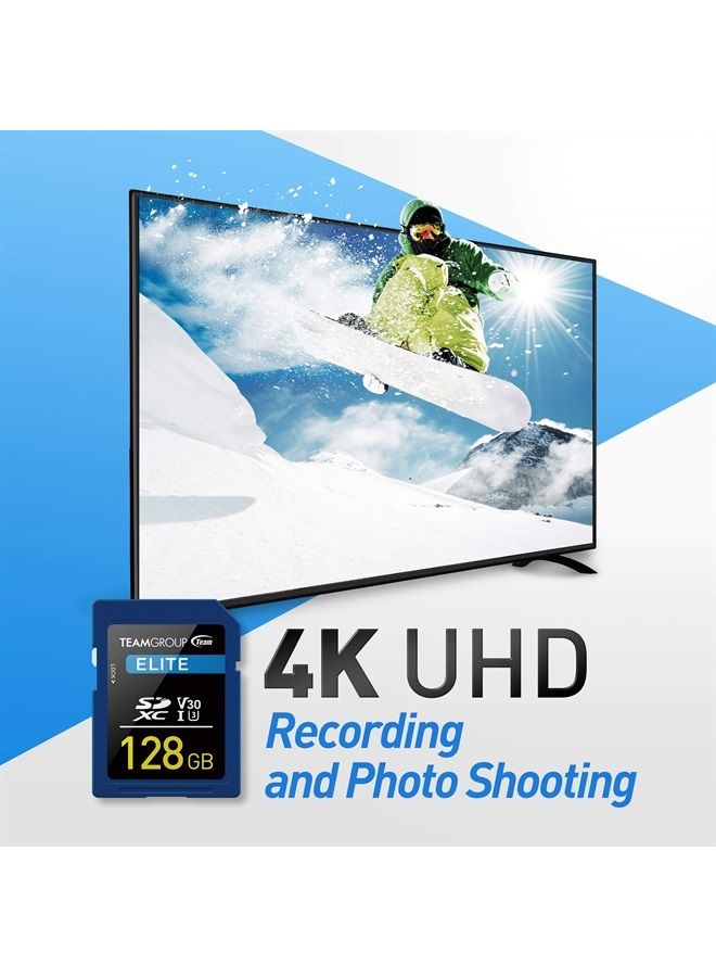 TeamGroup بطاقة ذاكرة عالية السرعة 128 جيجابايت UHS-I U3 V30 UHD بسرعة قراءة تصل إلى 100 ميجابايت/ثانية SDXC متوافقة مع كاميرات كانون وسوني ونيكون وباناسونيك وفوجي فيلم الرقمية TESDXC128GIV3001 - Image 2