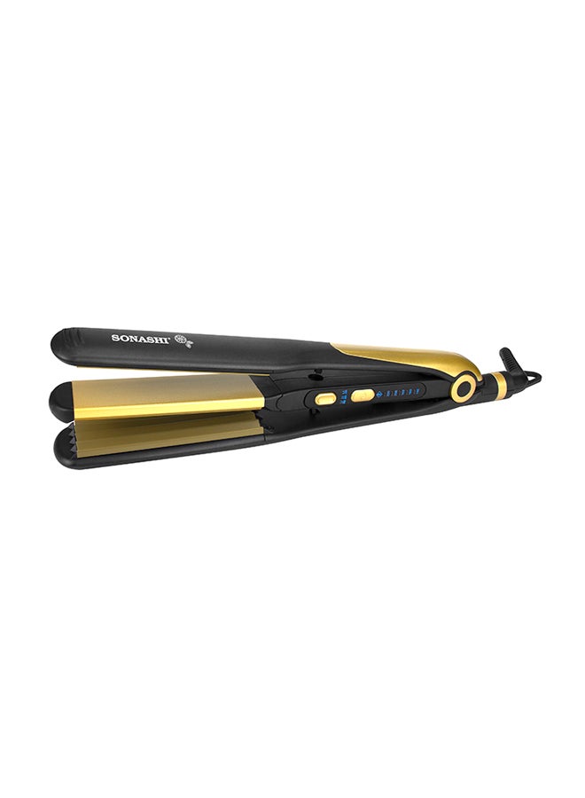 SONASHI 2 in 1 Hair Straightener And Crimper With Ceramic Coating Plates Crimper Plate For Perfect Waves PTC Heating LED Indicator Lock Function On And Off Switch Temperature Control Suitable For All Hair Types  SHS-2082 Black/Gold 33cm - Image 1