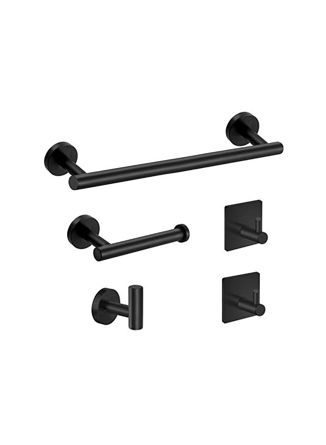 IAF Stainless Steel Round Wall Mounted Bathroom Hardware Set -SUS304-5-Pieces- Matte Black - Image 2