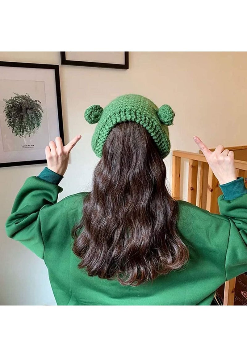 KASTWAVE مجموعة من 2 قبعة على شكل ضفدع لطيف، عصابة رأس كروشيه محبوكة في الهواء الطلق، قبعة على شكل عين ضفدع كبيرة، قبعة واقية للأذن، قبعات تنكرية للمهرجانات للفتيات - Image 4