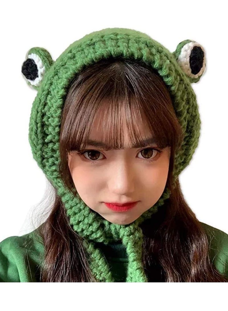 KASTWAVE مجموعة من 2 قبعة على شكل ضفدع لطيف، عصابة رأس كروشيه محبوكة في الهواء الطلق، قبعة على شكل عين ضفدع كبيرة، قبعة واقية للأذن، قبعات تنكرية للمهرجانات للفتيات - Image 2