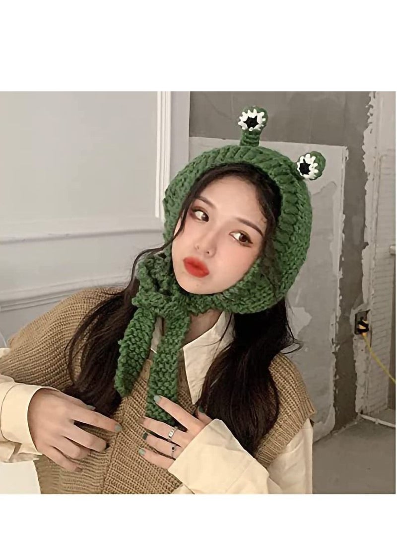 KASTWAVE مجموعة من 2 قبعة على شكل ضفدع لطيف، عصابة رأس كروشيه محبوكة في الهواء الطلق، قبعة على شكل عين ضفدع كبيرة، قبعة واقية للأذن، قبعات تنكرية للمهرجانات للفتيات - Image 3