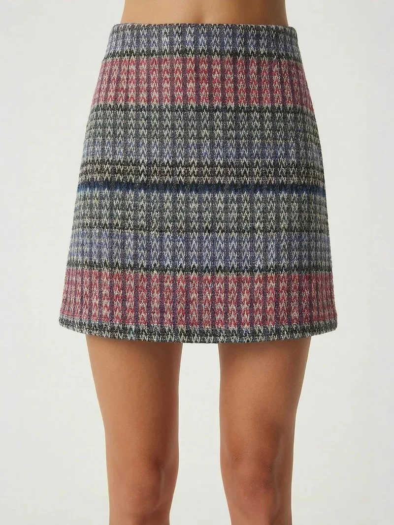 Happiness İstanbul ISTANBUL High Waist Mini A-Line Plaid Skirt