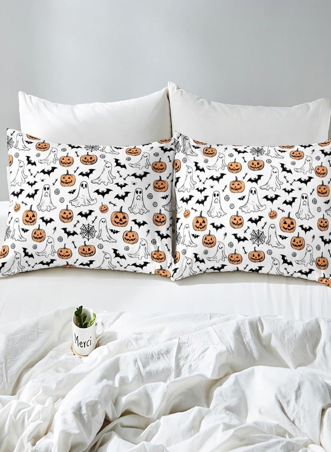Feelyou Halloween Fitted Sheet Twin Size Ghosts Bedding Set for Boys Girls Teens Spiders Bed Sheet Set Pumpkin Bed Cover Room Decor White - Image 4