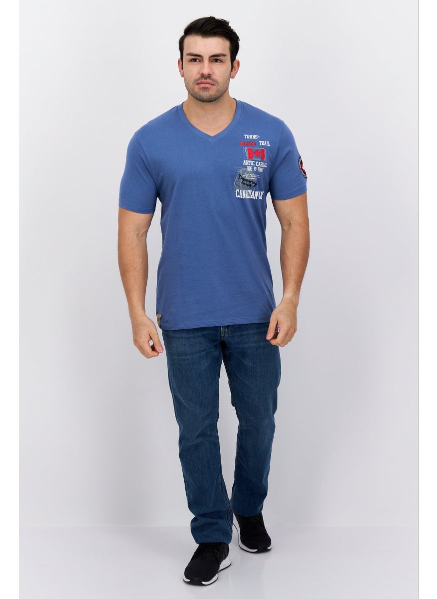 Canadian Peak - Men V Neck Short Sleeve Graphic T Shirt, Light Blue Combo - Image 1