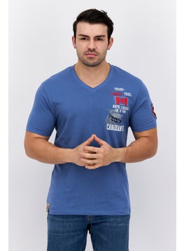 Canadian Peak Men V Neck Short Sleeve Graphic T Shirt, Light Blue Combo  - Image 1