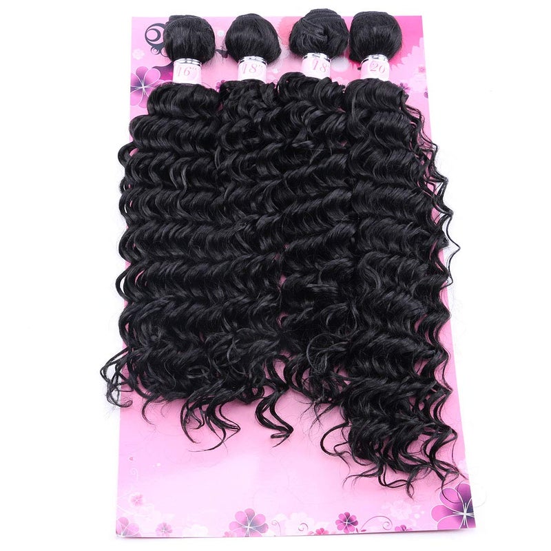FRELYN Deep Wave Bundles Curly Synthetic Hair Weave Bundles Black Color 16 18 18 20 Inches 4 PiecesPack High Temperature Heat Resistant Soft Fiber