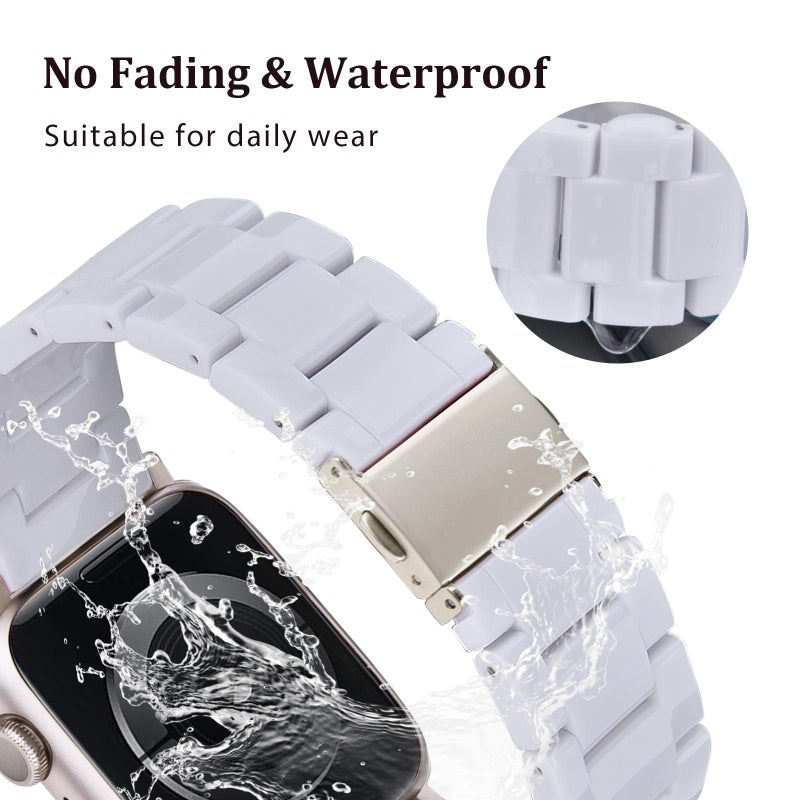 V-MORO Resin Band Compatible with Apple Watch Bands Series 11/10/9/8/7 41/42/40/38mm iWatch 6/5/4/3/2/1/SE with Starlight Buckle Fashion Wristband Strap Women Men(Pure White,42mm/41mm/40mm/38mm) - Image 4