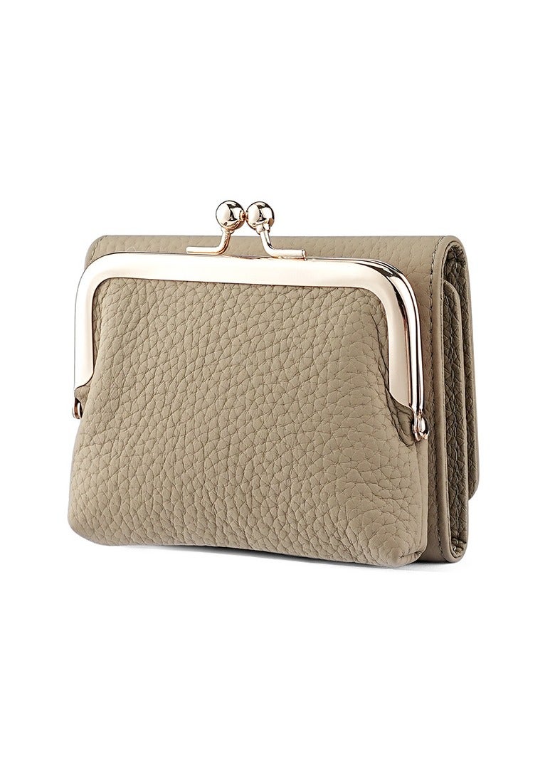 SKT Shiketro Genuine Leather Women's Wallet Japanese Style Three-Fold Coin Purse Top Layer Cowhide High-Grade Coin Purse  [Elephant Gray] - Image 1