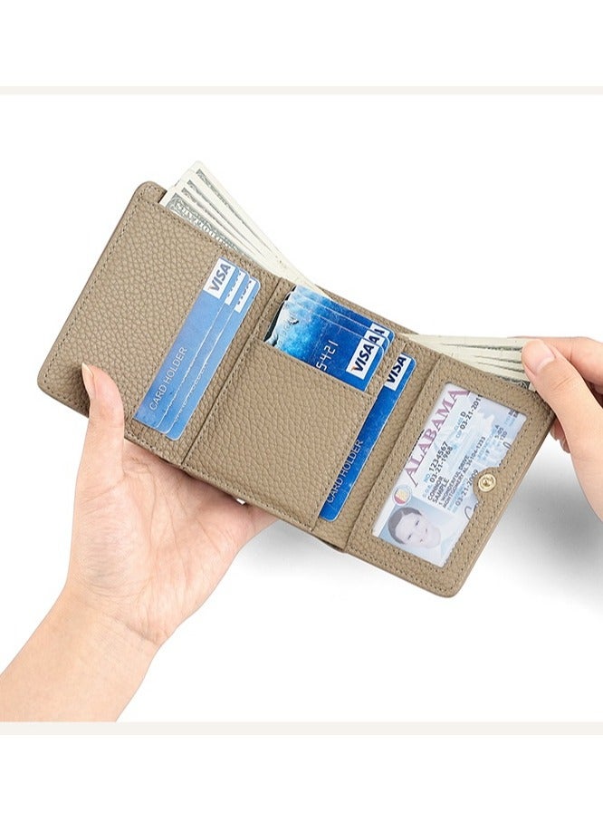 SKT Shiketro Genuine Leather Women's Wallet Japanese Style Three-Fold Coin Purse Top Layer Cowhide High-Grade Coin Purse  [Elephant Gray] - Image 3