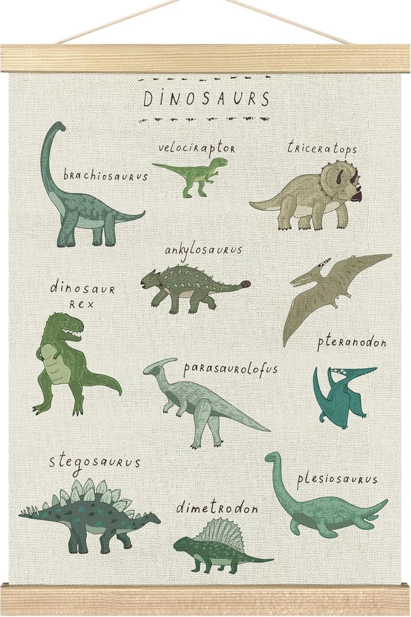 BCUANGD Dinosaur Dino Wall Decor  Baby Toddler Boys Room Wall Art Poster Hanger with Wood Frames Inspirational Wall Hanging Canvas Decor for Kids Room Nursery Bedroom 12x16 Inches - Image 1