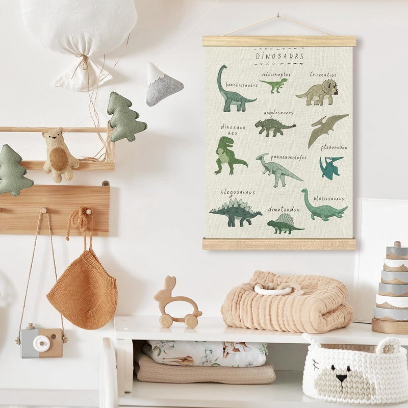 BCUANGD Dinosaur Dino Wall Decor  Baby Toddler Boys Room Wall Art Poster Hanger with Wood Frames Inspirational Wall Hanging Canvas Decor for Kids Room Nursery Bedroom 12x16 Inches - Image 5