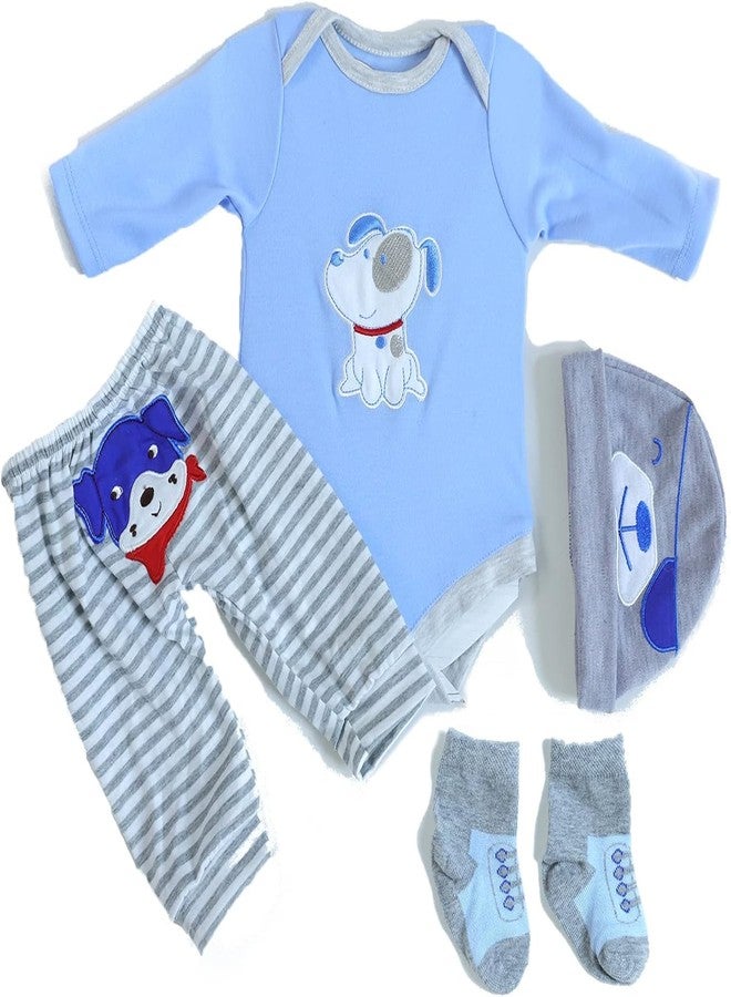scnbom Reborn Baby Dolls boy Clothes for 17-24inch Newborn Outfits Accesories (Blue Puppy 4pcs Set) - Image 1