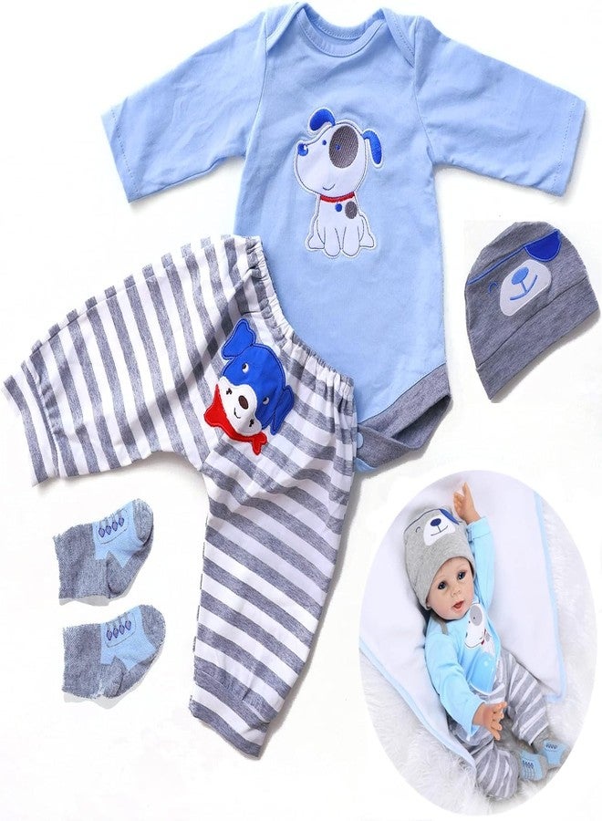 scnbom Reborn Baby Dolls boy Clothes for 17-24inch Newborn Outfits Accesories (Blue Puppy 4pcs Set) - Image 2