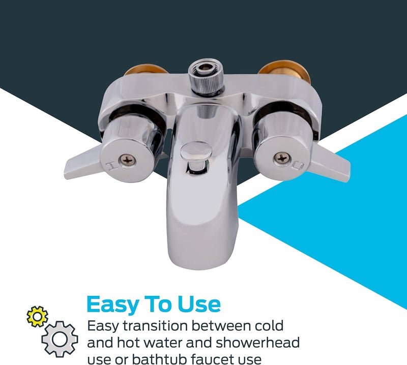 EZFLO Two-Handle Add-On Shower Diverter Bathcock, Chrome Plated, 11129 - Image 4