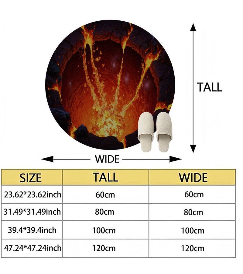 Creative Volcanic Lava Eruption Round Flannel Printed Floor Mat 120 x 120 cm Decorative Soft Mat for Living Room Bedroom Study Game Room - Image 4