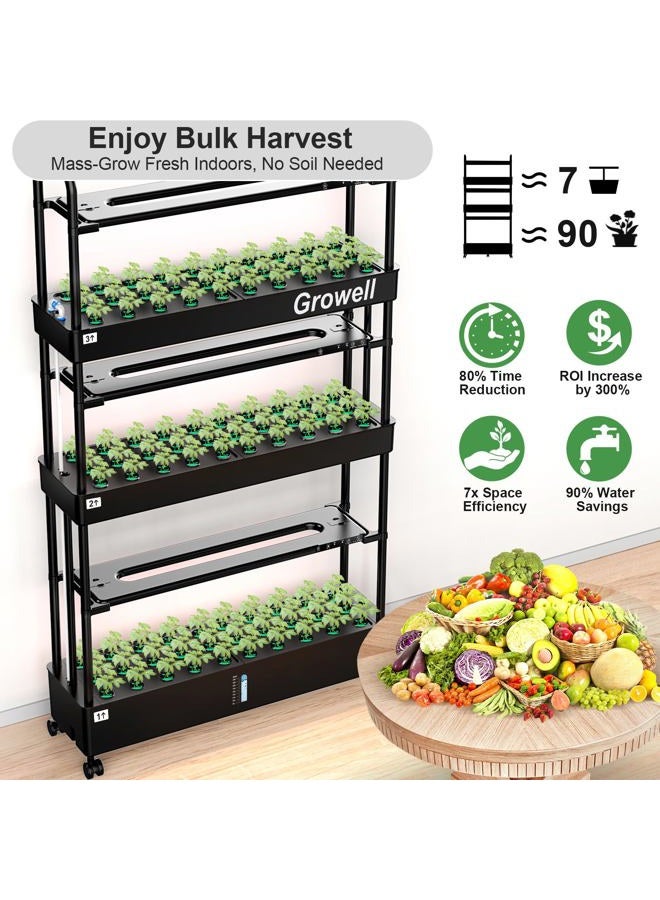 growell Large Hydroponics Growing System Kit, 90 Pods Vertical Hydroponic Garden with 2 Light Modes Grow Light, Auto Circulating Water System, 40L Indoor Gardening System for Herb Vegetable Fruit - Image 2