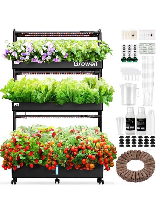 growell Large Hydroponics Growing System Kit, 90 Pods Vertical Hydroponic Garden with 2 Light Modes Grow Light, Auto Circulating Water System, 40L Indoor Gardening System for Herb Vegetable Fruit - Image 1