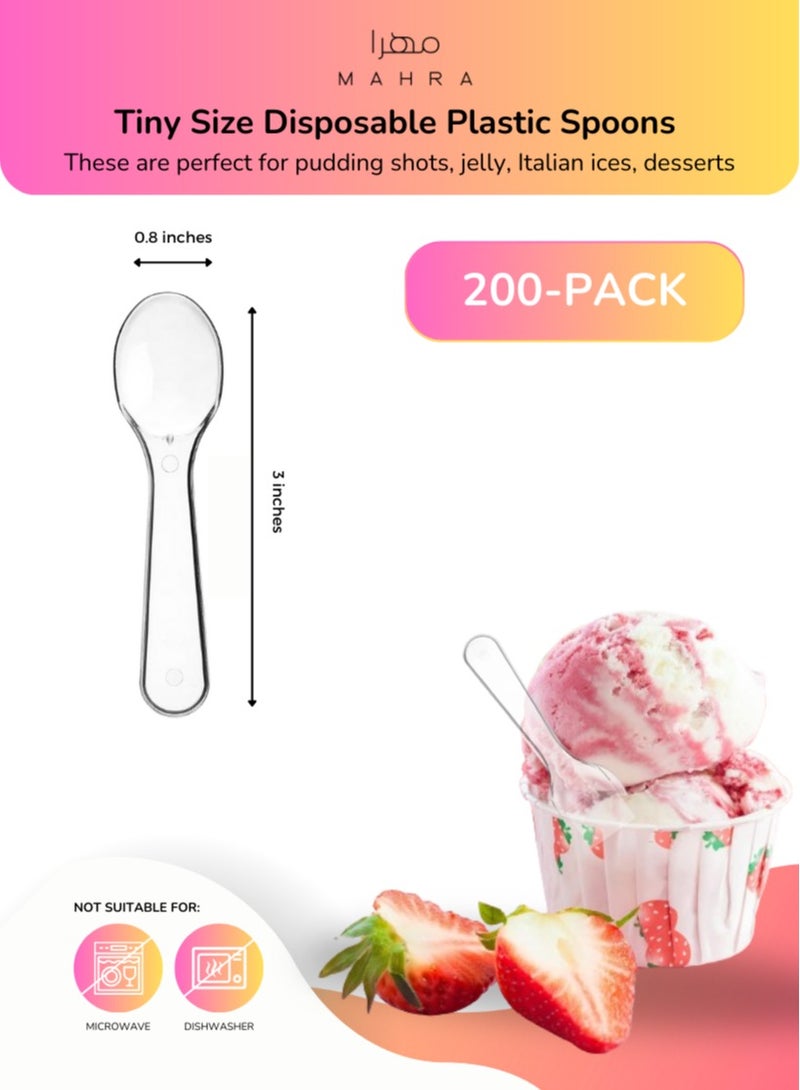 Pack of 200 | Small Transparent Plastic Single-Use Dessert Spoons | BPA-Free, Durable & Shatterproof | Great for Sweets | Suitable for Weddings, Baby Celebrations, Eid & More | 3 x 0.8 Inches  - Image 3
