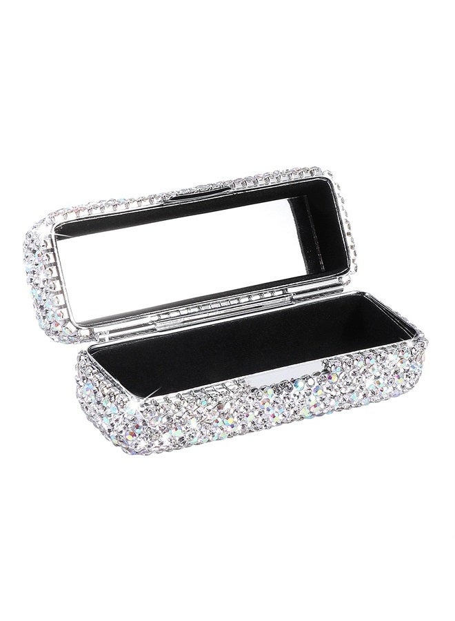 Calidaka Crystal Lipstick Case Holder Shiny Rhinestone Lipstick Organizer with Mirror Portable Bling Diamonds Lipstick Storage Holder Lip Gloss Makeup Storage Bag - Image 1
