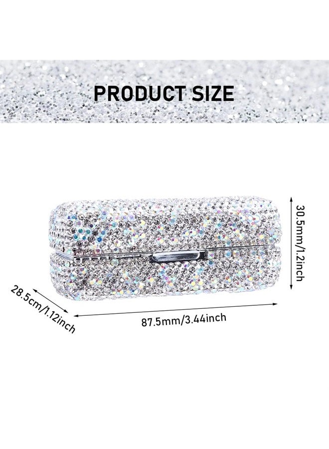 Calidaka Crystal Lipstick Case Holder Shiny Rhinestone Lipstick Organizer with Mirror Portable Bling Diamonds Lipstick Storage Holder Lip Gloss Makeup Storage Bag - Image 2