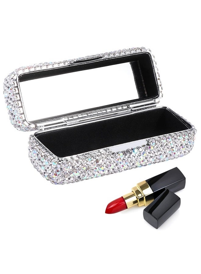 Calidaka Crystal Lipstick Case Holder Shiny Rhinestone Lipstick Organizer with Mirror Portable Bling Diamonds Lipstick Storage Holder Lip Gloss Makeup Storage Bag - Image 4