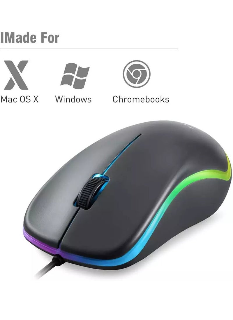 JITOPKEY M120 USB Wired Mouse, Rainbow Lights Optical Corded Computer Mouse, Comfortable Click for Office and Home Mice, Compatible with Windows PC, Laptop, Desktop, MacBook, Chromebook (Grey)  - Image 2