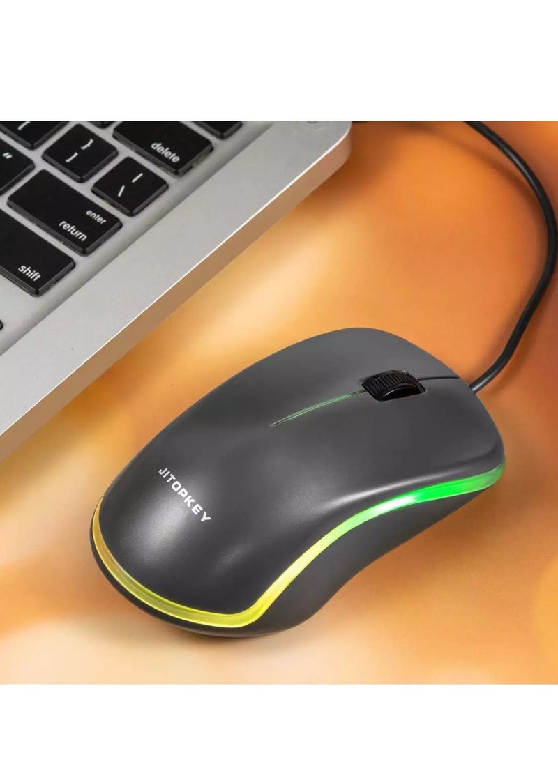 JITOPKEY M120 USB Wired Mouse, Rainbow Lights Optical Corded Computer Mouse, Comfortable Click for Office and Home Mice, Compatible with Windows PC, Laptop, Desktop, MacBook, Chromebook (Grey)  - Image 3