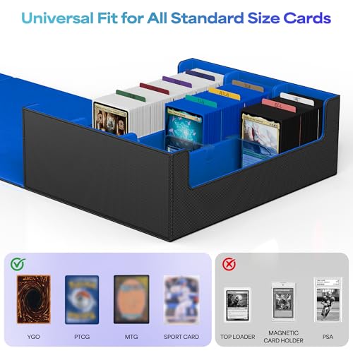 UAONO Trading Card Storage Box Holds 1800 Sleeved Cards with 10 Dividers  3 Stoppers Magnetic Closure PU Leather Card Case for MTG PTCG YGO Sports Cards BlackBlue - Image 5