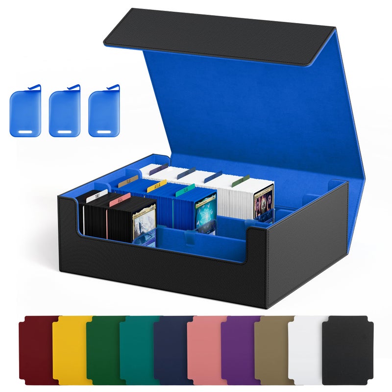 UAONO Trading Card Storage Box Holds 1800 Sleeved Cards with 10 Dividers  3 Stoppers Magnetic Closure PU Leather Card Case for MTG PTCG YGO Sports Cards BlackBlue - Image 3