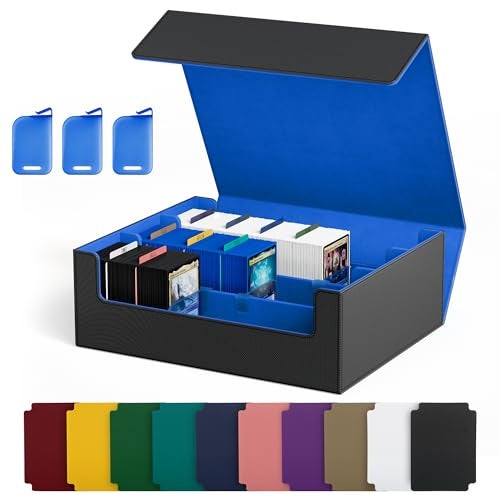 UAONO Trading Card Storage Box Holds 1800 Sleeved Cards with 10 Dividers  3 Stoppers Magnetic Closure PU Leather Card Case for MTG PTCG YGO Sports Cards BlackBlue - Image 1